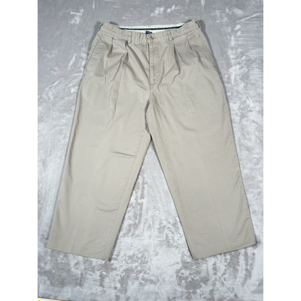 VTG 90s Polo Ralph Lauren Andrew Pant Mens 36x27 Khaki Chino Pleated BeigeAF0448